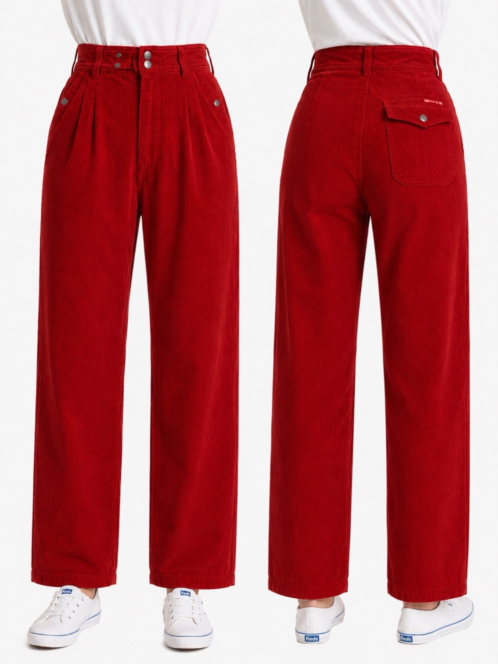 Vintage Organically Grown High-Waist Wide Leg Red Corduroy Pants Vintage Size 13